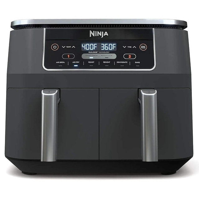 Ninja DZ201 Foodi 8 Quart 6-in-1 DualZone 2-Basket Air Fryer with 2 Independent Frying Baskets, Match Cook & Smart Finish to Roast, Broil, Dehydrate & More for Quick, Easy Meals, Grey