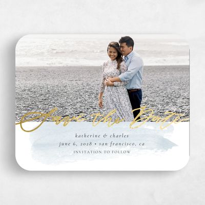 Blue Rounded Wedding Save the Date - Violin Landscape