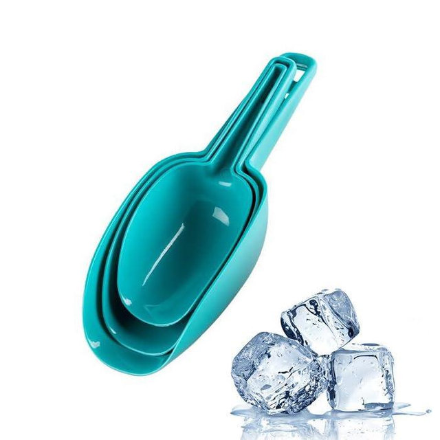 Set of 3 Ice Scoop, Food Grade Plastic Kitchen Ice Scoop for Canisters or Ice Maker, Food Scoops for Canisters, Freezer, Flour, Dry Foods, Coffee Beans, Pop Corn, Pet Dog Cat Food (Blue)