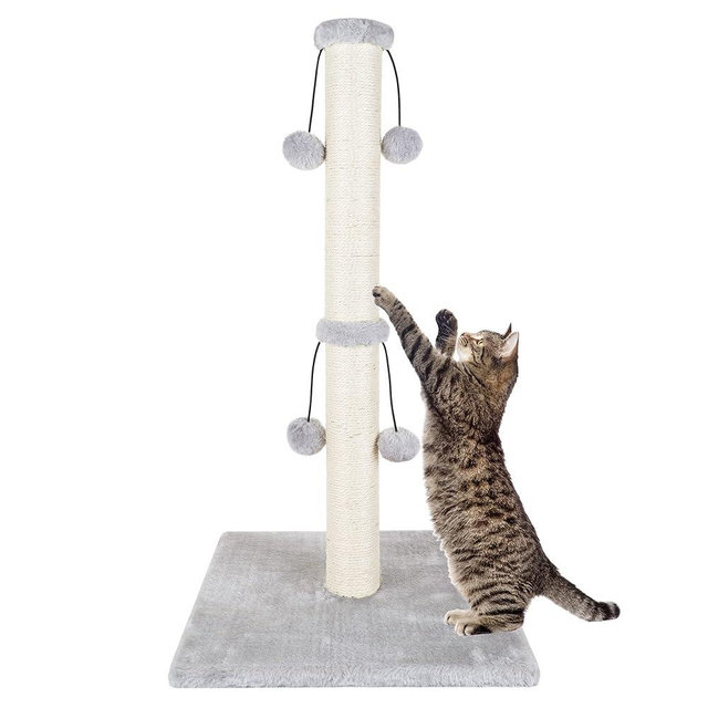 Dimaka 34'' Cat Scratching Post, Cat Scratching Post, Cat Scratcher for Large Cats with Teasing Toy Ball, Natural Sisal White and Grey (Grey)