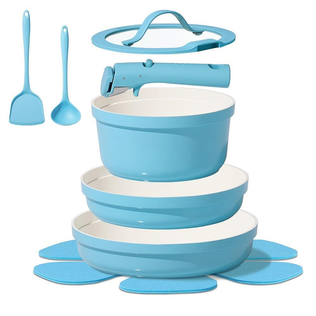 CAROTE 9pcs Pots and Pans Set,Ceramic Cookware Sets Non Stick with Detachable Handle, Induction Kitchen Pots and Pans,RV Cooking Set, Oven/Dishwasher/Fridge Safe, Space Saving