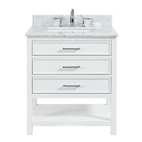 allen + roth Presnell 31-in Dove White Single Sink Bathroom Vanity with Carrara White Natural Marble Top