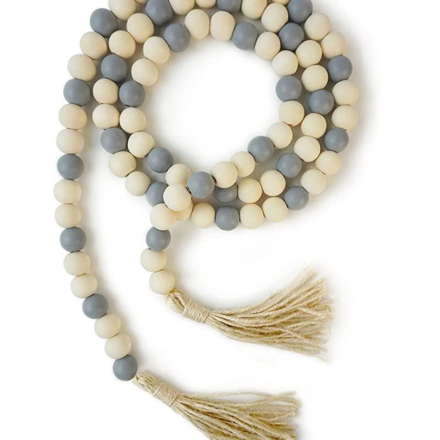 Wooden Beads Garland with Tassels, 61 Inch Wood Bead Garland, Modern Farmhouse Decor, Boho Home Decor Clearance