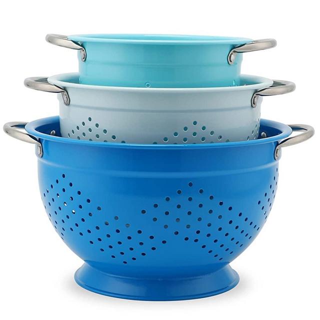 Rorence Powder Coated Steel Colander Set of 3 - Blue