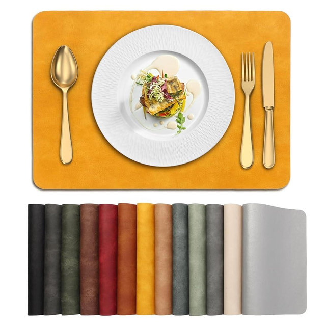 UnivoColors Placemats,Heat Resistant Placemats Set of 4 Washable 12x17 Inch,Waterproof Table Mats,Wipeable Pu Place Mats for Kitchen,Dining Room.Yellow.