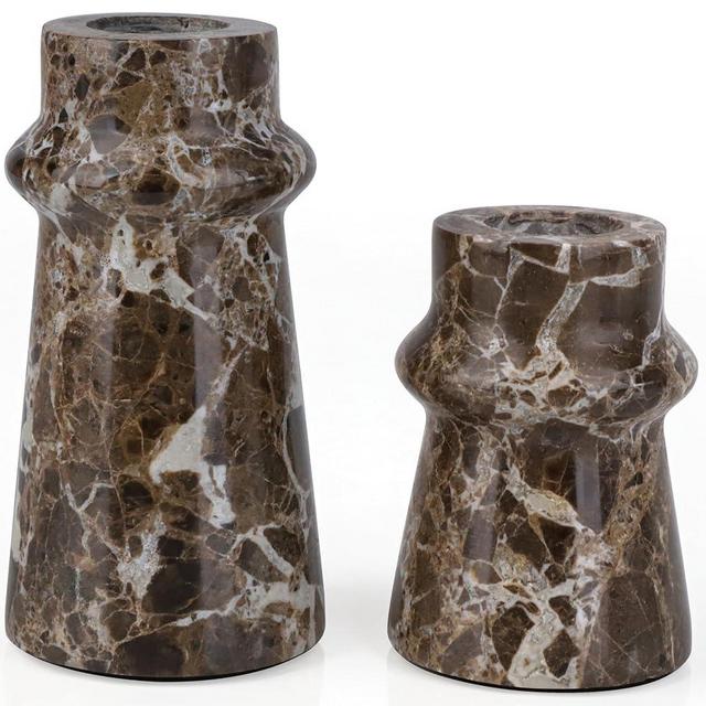 Vixdonos Marble Candle Holder Set of 2 Taper Candle Candlestick Mantle Candle Stand for Home Decor,Wedding,Party and Table Centerpieces(Brown)