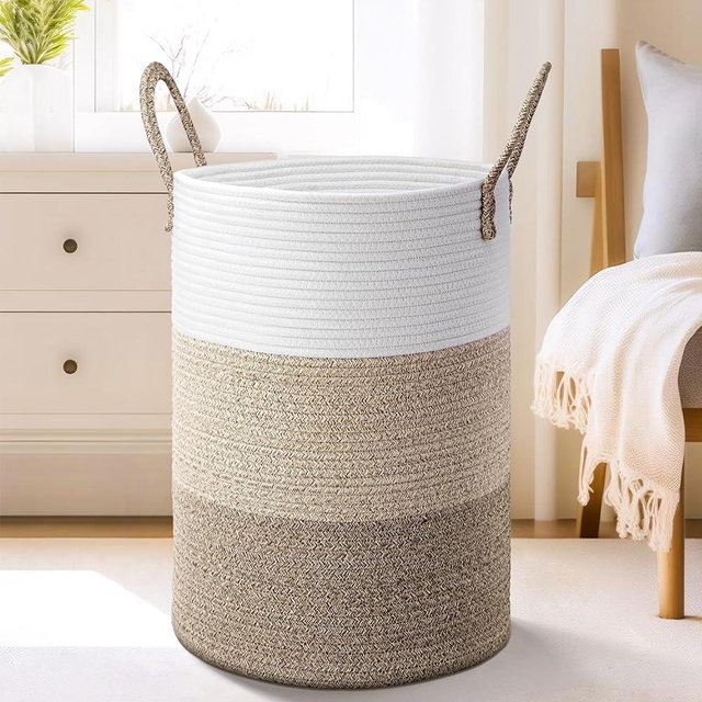 Artfeel Laundry Basket,Woven Cotton Rope Laundry Hamper,80L for Decorative Storage of Dirty Clothes,Toys and Blankets in Bathroom,Bedroom and Living Room
