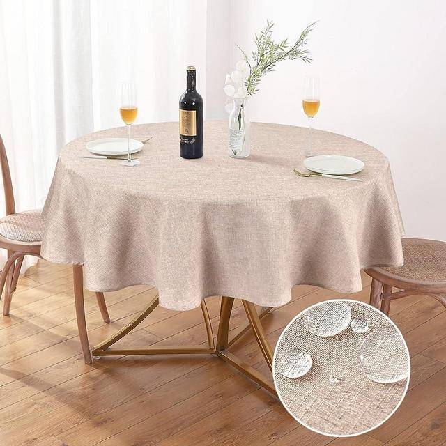 AUSSPVOCT Linen Textured Tablecloth Round Table Cloths 60 inch Water Resistant Spill-Proof Wipeable Tablecloths Wrinkle Free Table Covers for Dining, Farmhouse, Outdoor, Kitchen, Banquet, Khaki