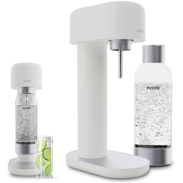 Mysoda Ruby 2 Sparkling Water Maker - Silent Carbonated Water Machine Made of Robust Long-Lasting Aluminium & 1L Water Bottle - Without CO2 Cylinder - Colour White