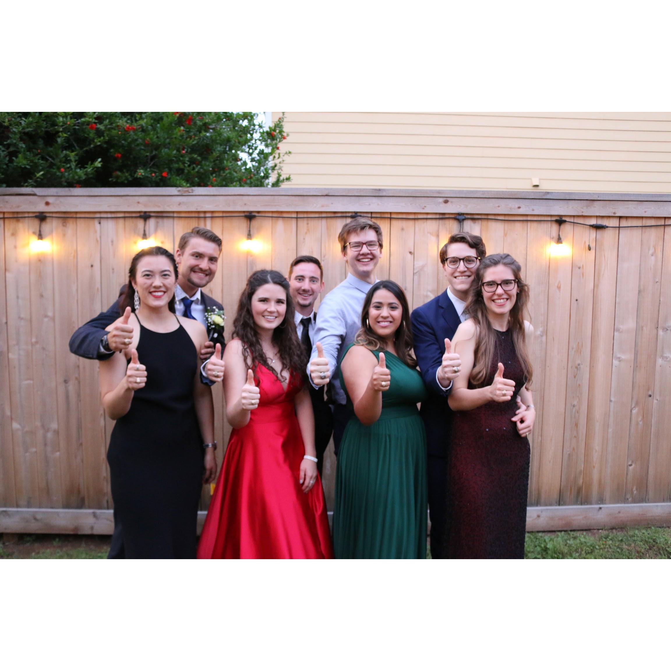 "Ring Dance" was cancelled due to Covid, but Caleigh's family threw us a ring dance just for us! [4/30/20]

(back/derrière: Ryan, Pat, Daniel, Judah
 front/devant: Priscilla, Caleigh, Maddy, Lucille)