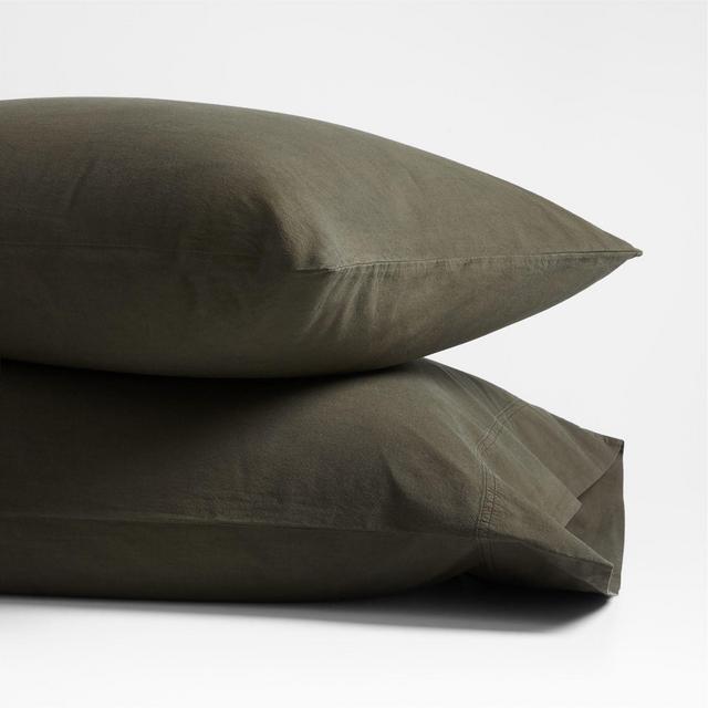 Organic Cotton Ficus Green King-Size Pillow Case, Set of 2