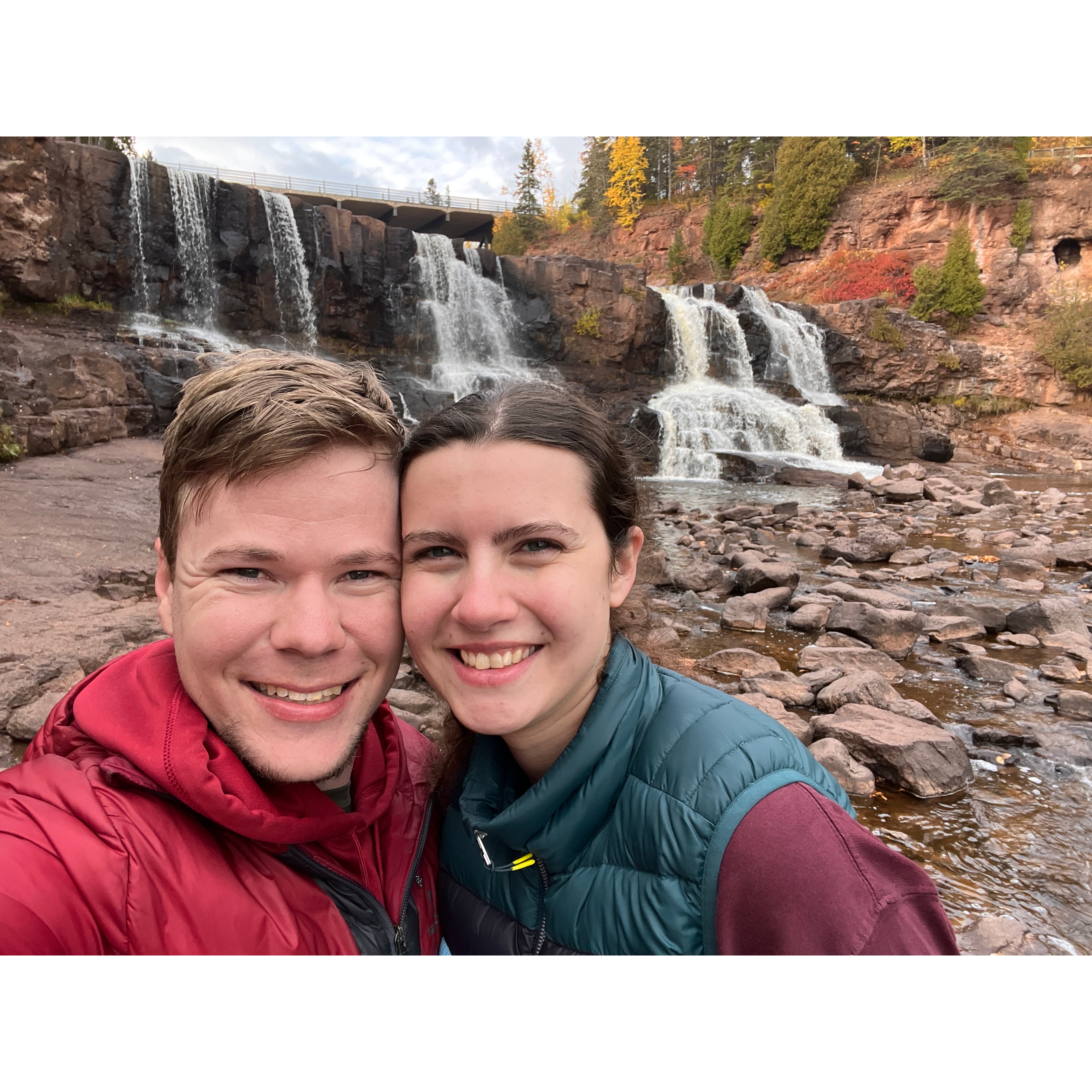 Just the two of us in front of Gooseberry Falls on the North Shore in the fall