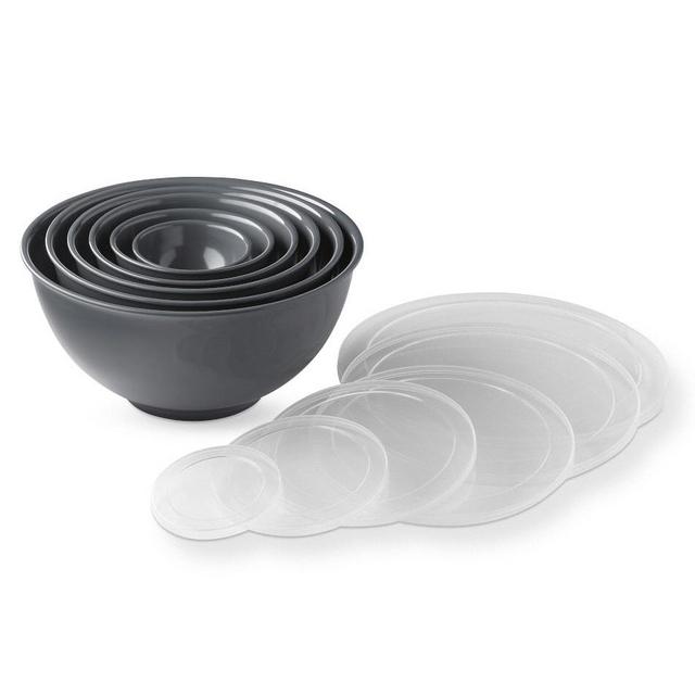 Melamine Mixing Bowls with Lids, Set of 6, Grey