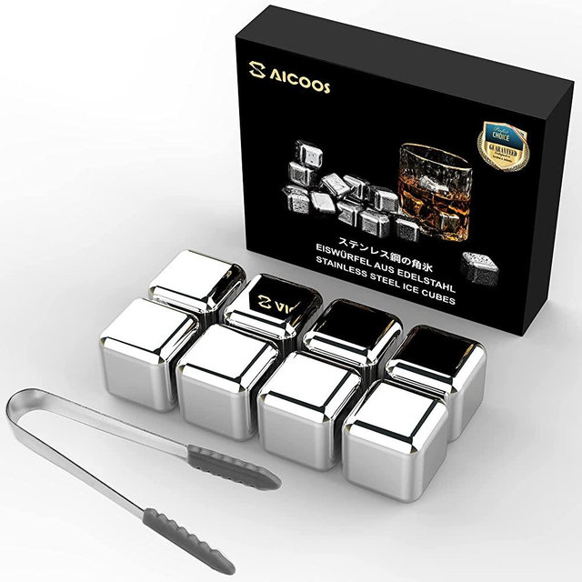 Whiskey Stones 8 Pack,Reusable Ice Cubes, High Cooling Technology，Stainless Steel Ice Cubes, For Whiskey, Vodka, Liqueurs, Wine,Beverage Juice or Soda, Pack8 Silver