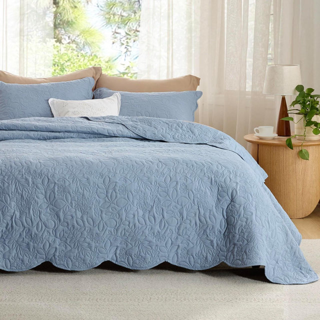 3 Pcs Pre-Washed Bedspread Queen Size Bedding Sets Ultra Soft Coverlet Quilted Bedding for All Seasons Mineral Blue