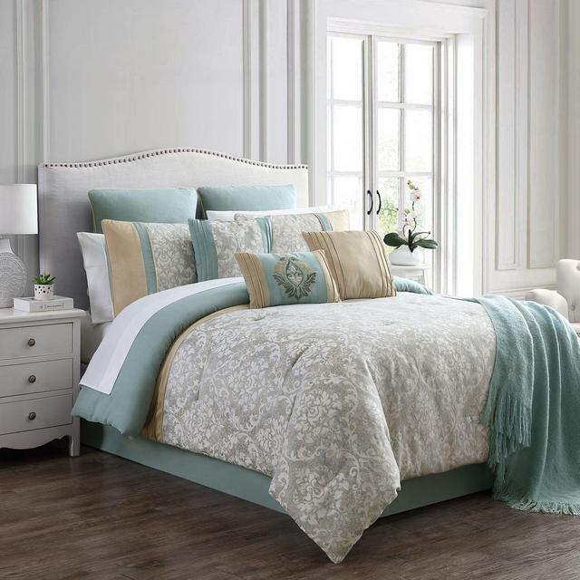 Stella 14-Piece King Comforter Set in Teal/Gold