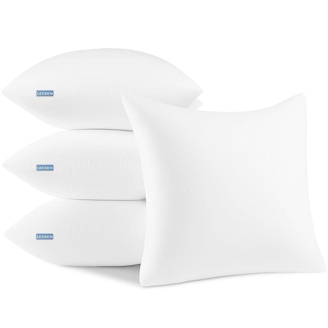 Leeden 18x18 Pillow Inserts Pack of 4, 18 Inch Throw Pillow Inserts, Soft Fluffy Decorative Square Throw Pillows for Couch, Sofa, Bed, and Home Decor White Pillows