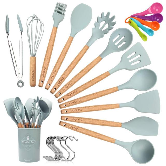 The Pioneer Woman 6-Piece Crock and Wooden Set, Slotted Spoon, Slotted  Spatula, Solid Turner, Solid Spoon, and Crock in Breezy Blossom 