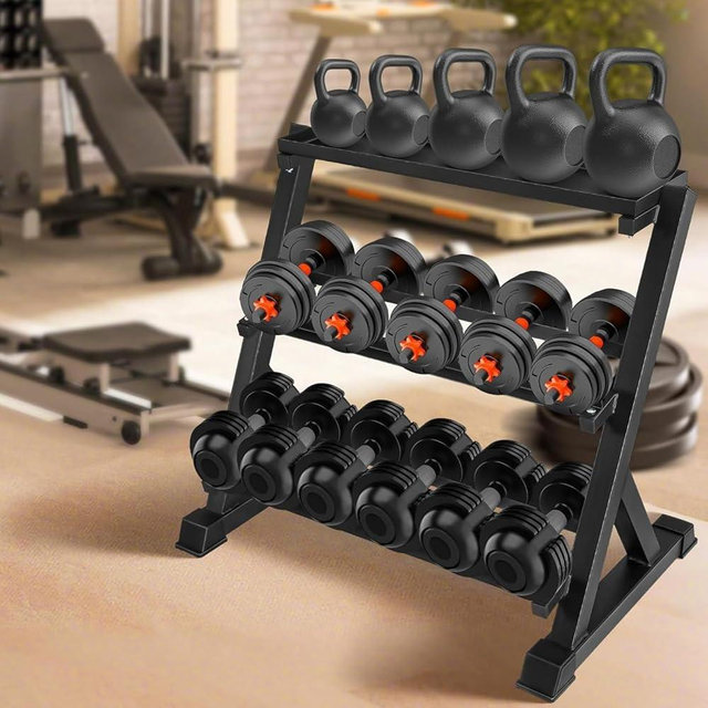 Heavy Duty 3‑Tier Dumbbell Rack – 1100 Lb Weight Storage Rack For Dumbbells & Kettlebells, Adjustable Home Gym Organizer With Steel Frame