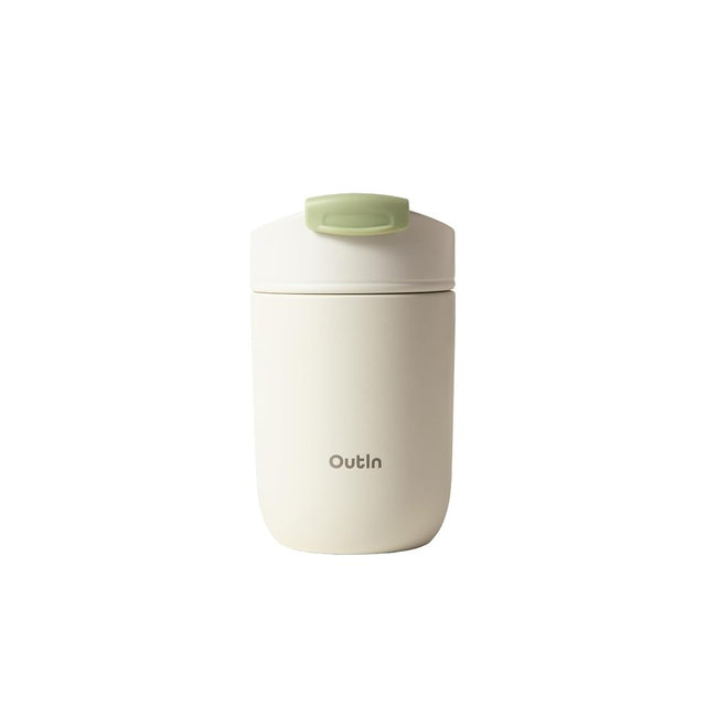 OutIn Travel Tumbler, Outdoor Insulated Coffee Tumbler with Leak-Proof Flip Lid, 12 oz Stainless Steel Mug for Hot & Cold Drinks Sand White