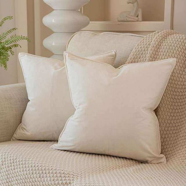 JUSPURBET Cream White Decorative Velvet Throw Pillow Covers 20x20 inch Set of 2,Broadside Soft Cushion Case with Invisible Zipper for Sofa Couch Bed