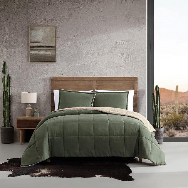 Wrangler - King Comforter Set, Soft Microsuede Bedding with Cozy Sherpa Reverse & Matching Shams, Yellowstone Inspired, Warm Luxurious Bedding Set (Legendary Solid Green, King)