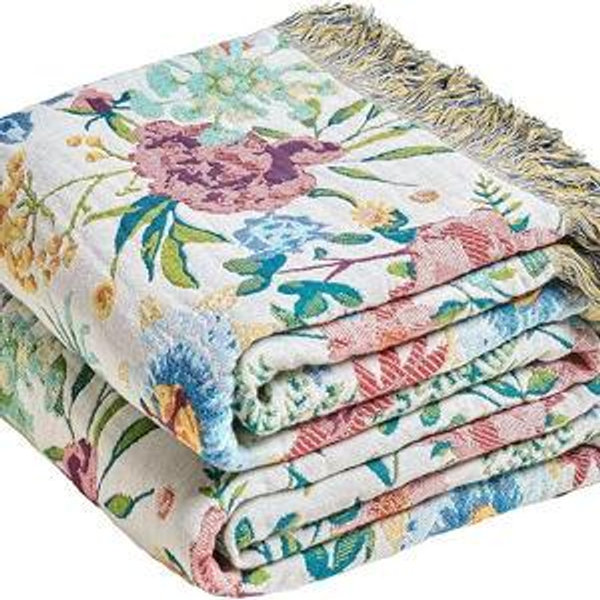 MSGKV Boho Throw Blanket for Bed 60"x80" Cotton Couch Blankets Floral Twin Size Spring Breathable Farmhouse Blankets All Seasons Lightweight Muslin