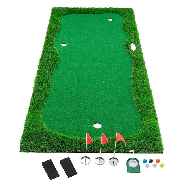 Jaxilyn Golf Putting Green Mat Professional Practice Mat with Putter,Movable Golf Cup, Slope Pad Professional Practice Mat for Outdoor/Indoor Training
