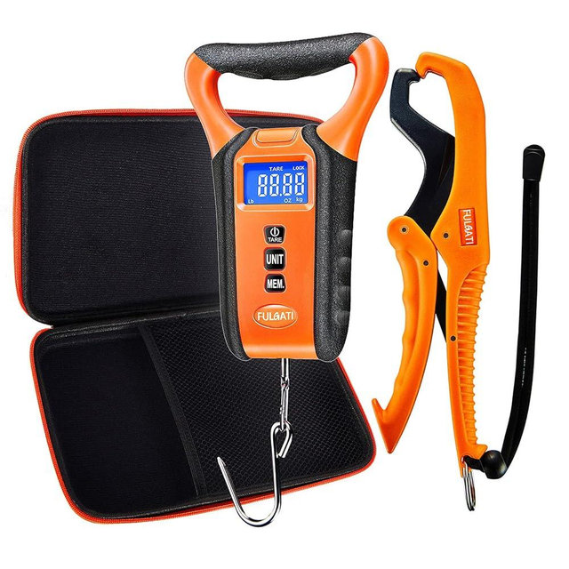 FULGATI Waterproof Fish Scale Floating Fishing Scale with Lip Gripper, Fish Weighing Scales with Backlit LCD Display 110lb/50kg, Memory Storage & Summation One Carry Case Include-Fishing Gifts for Men