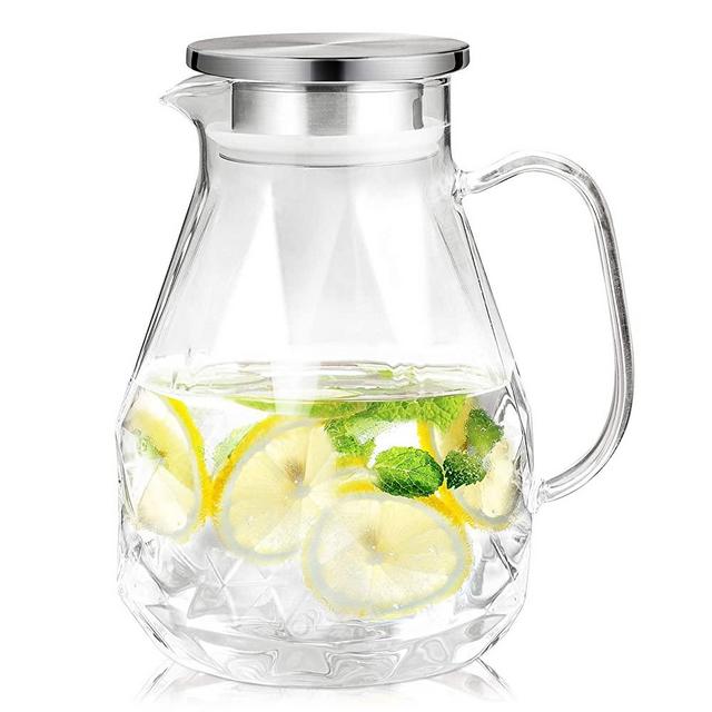 Sotya Glass Pitcher With Lid and Spout,60oz/1800ml Water Pitcher with Unique Diamond Pattern,Water Carafe for Hot/Cold Water,Homemade Beverage,Iced Tea and Juice