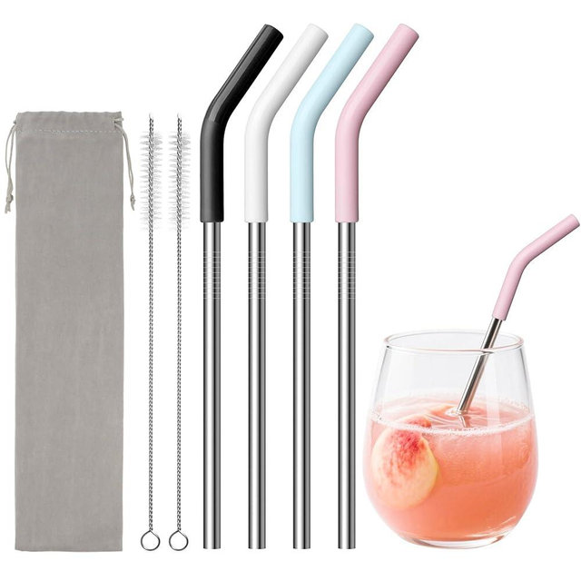 Diumepo 6.7" Short Metal Straw-Reusable Stainless Steel Drink Straws with Silicone Tips and Brush, Fit for 6 7 10 12 oz Small Cups (Colors 2)