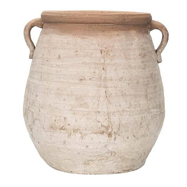 Creative Co-Op Large Orange & Whitewashed Terracotta Urn, 14 Inch High, Orange