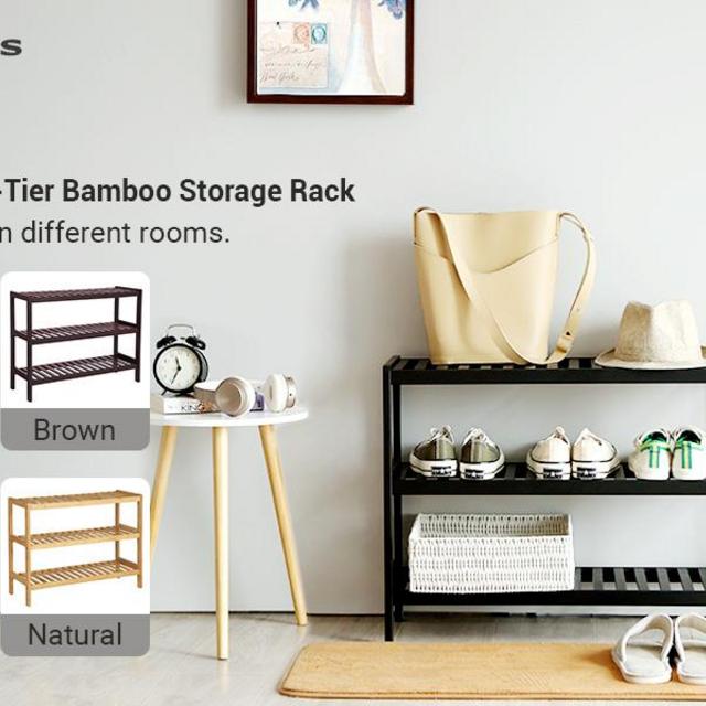 SONGMICS 3-Tier Bamboo Shoe Rack Bench, Shoe Organizer, Utility Storage Shelf Rack, Storage Shelf, 3-Shelf Shelving Unit, for Entryway Hallway Bathroom Living Room and Corridor, Black UBCB03BK