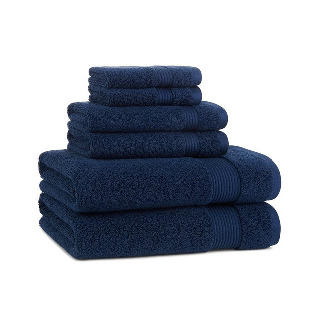 Arkwright Bath Towels Set of 6 - Super Soft 100% Cotton, 600 GSM Quick Dry & Absorbent, Luxury Bathroom Essentials with 2 Shower Towels, 2 Hand Towels and 2 Washcloths, Lapis Navy