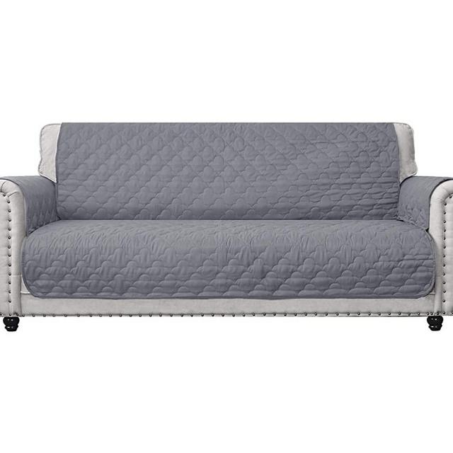 CHHKON 100% Waterproof Sofa Cover with Side Pockets Quilted Furniture Protector Sofa Slipcover for Children, Pets for Leather Couch (Light Grey, 78'')