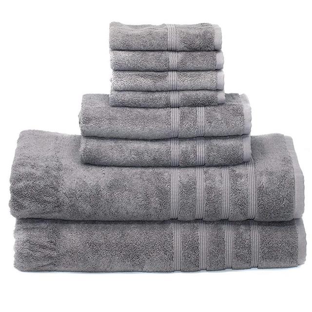 Mosobam 700 GSM Luxury Bamboo 8pc Extra Large Grey Bathroom Set, 2 Bath Towels Sheets 35X70 2 Hand Towels 16X30 4 Face Washcloths 13X13, Bulk Prime Turkish Gray Towel Sets, Quick Dry