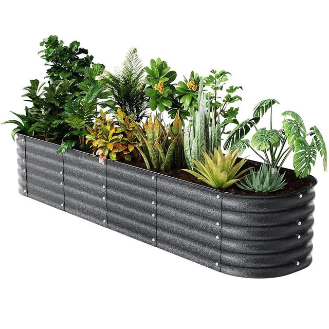 FarmGeo Raised Garden Bed Kit 8×2×1.4 FT Magnesium-Aluminum-Zinc Stainless Steel Metal Planter Box for Planting Outdoor Plants Vegetables (Cracked Silver)