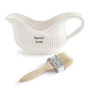 Mud Pie Circa Ceramic BBQ Sauce Bowl with Wood Basting Brush