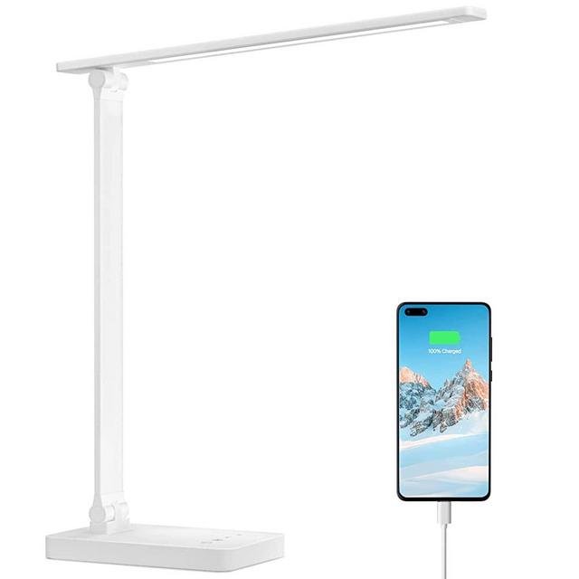 Lepro LED Desk Lamp with USB Charging Port Dimmable Home Office Lamp Touch Control Bright Reading Table Lamp, 3 Color Modes with 5 Brightness Level, Eye Caring Natural Light Modern Task Lamp (White)