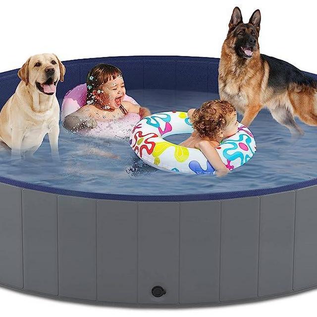 Niubya Foldable Dog Pool, Collapsible Hard Plastic Dog Swimming Pool, Portable Bath Tub for Pets Dogs and Cats, Pet Wading Pool for Indoor and Outdoor, 79 x 12 Inches