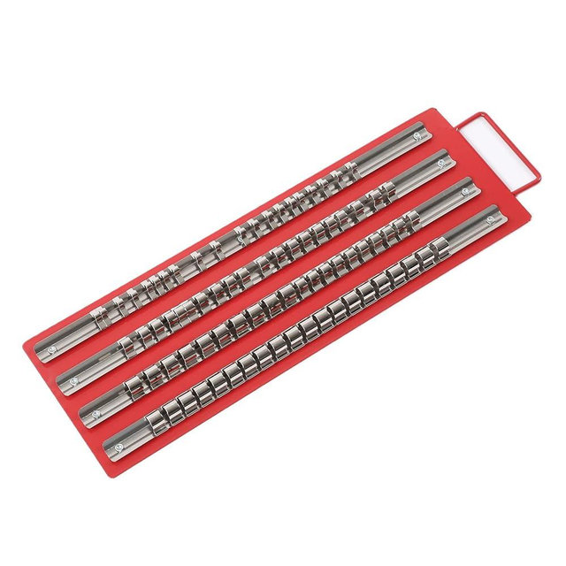Portable Socket Organizer Tray, Socket Holder Tray for Auto Repair, Steel Socket Tray Rack with 1/4 - Inch 3/8 - Inch 1/2 - Inch Drive Socket Holders, Lightweight Tool Box Organize