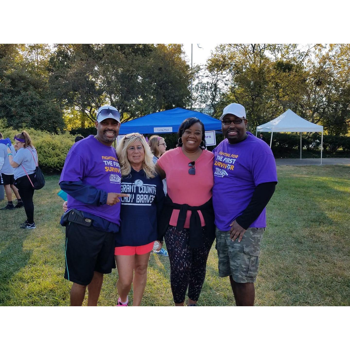 We like to volunteer and give back! Here we are walking for a cause, in honor of mama Cunningham!