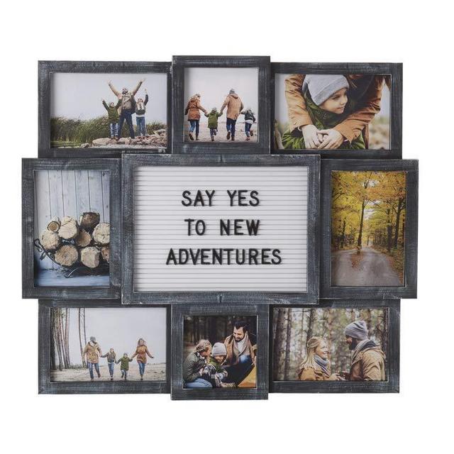 MELANNCO Customizable Letter Board with 8-Opening Photo Collage, 19-Inch-by-17-Inch, Black