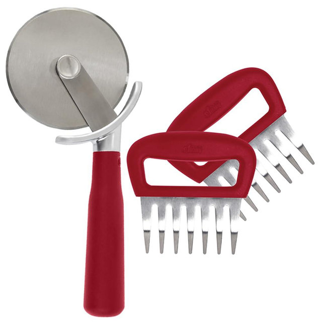 Gorilla Grip Pizza Cutter and Meat Claws, Both in Red Color, Stainless Steel Blade, Shred Meat in Seconds, 2 Item Bundle