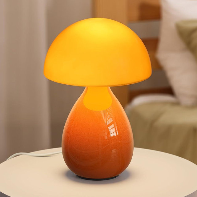 VanBoLon Mushroom Lamp Table Lamp, Mini Modern Lamp Bedside Nightstand Light Desk Cute Small Light Dimmable for Bedroom, Living Room, Ceramic Base Glass Led Home Decor for Woman Children Gifts