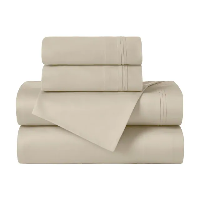 650 Thread Count Egyptian Cotton Sateen 4-Piece Deep Pocket Sheet Set Solid, King, Ivory - Blue Nile Mills
