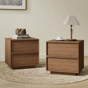 18.9" Wooden Nightstand with 2 Drawers (Set of 2) - Walnut