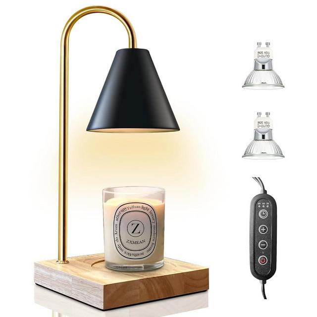 ZXMEAN Candle Warmer Lamp with Dimmer, 2H/4H/8H Timer Electric Candle Warmer for Jar Candles Lamp Warmer Home Decor, Candle Warm Lamps with 2 Bulbs (Black)