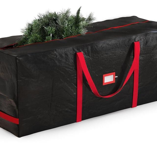 Zober Large Christmas Tree Storage Bag - Fits 9 Ft Artificial Trees - Plastic, Waterproof Christmas Tree Bag For Storage Box For Xmas - Strong, Durable Handles - Label Card Slot - Black