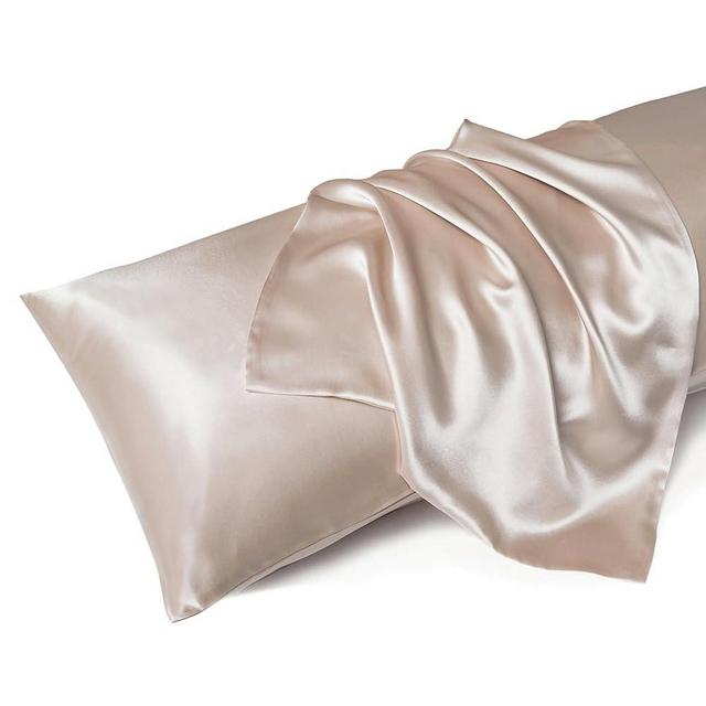 MR&HM Satin Body Pillow Cover, Soft and Breathable Body Pillow Case with Envelope Closure, Cooling and Silky Long Pillowcase for Hair and Skin,Grey (20x54, Champagne)